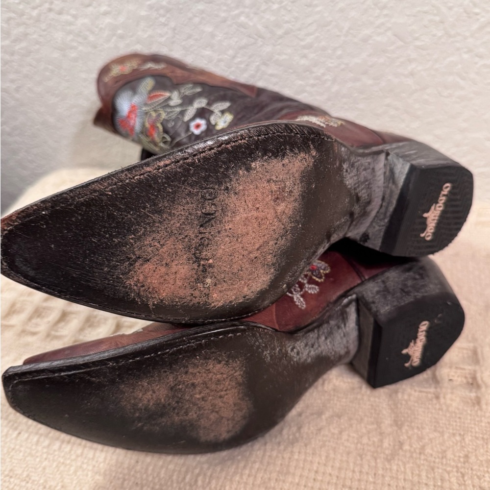 Old Gringo Bonnie Brass Floral Embroidered Leather Western Boots Brown Tall 8.5 - Picture 11 of 12